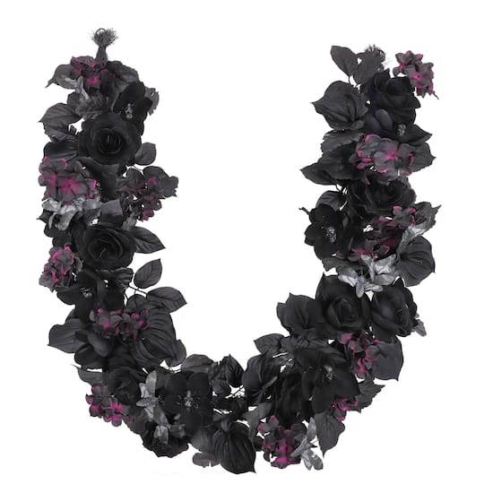 6ft. Black Rose, Skull Flower & Moth Garland by Ashland®